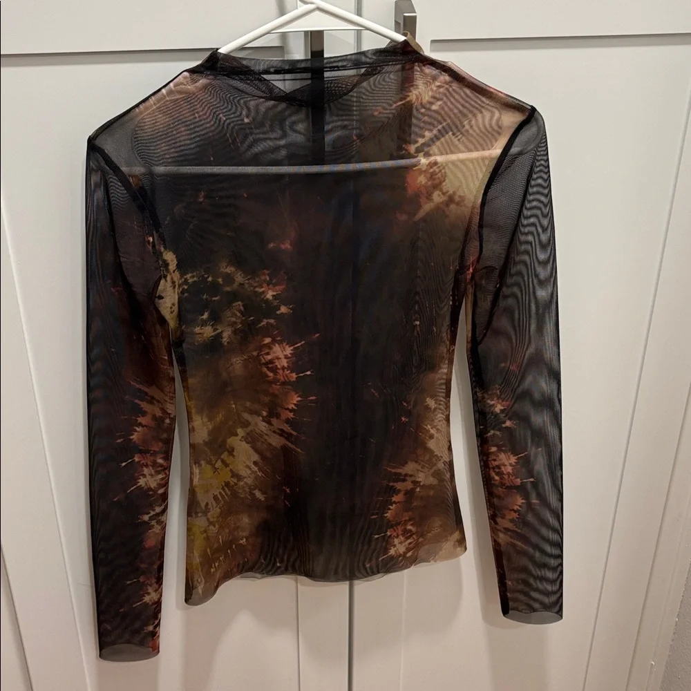 Zara Sheer Long Sleeve Top - Black, Brown, Tan - Picture 6 of 7